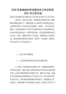20xx年县供销合作社联合社工作总结及20xx年工作计划